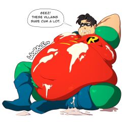 1boy batman_(series) belly bhm big_belly cum cum_on_body cum_on_face dc dc_comics dkmate fat fat_man inflation male male_only moobs morbidly_obese morbidly_obese_male obese obese_male overweight overweight_male robin_(dc) robin_(tim_drake) solo solo_male tim_drake