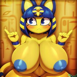 1girls 2023 2023s ai_art ai_generated ai_hands ai_watermark animal_crossing animal_ears ankha anthro areolae bangs big_breasts blue_areola blue_areolae blue_eyes blue_fur blue_nipples blue_tail blush breasts busty busty_female cat_ears cat_tail domestic_cat erect_nipples felid feline felis female female_only fur furry hi_res huge_breasts miso_souperstar nintendo nipples solo solo_female striped_tail stripes tail thick_thighs two_tone_fur watermark yellow_body yellow_fur yellow_tail