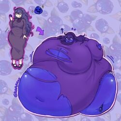 1girls ? bbw belly_expansion big_belly big_breasts black_hair blue_skin blueberry_inflation breast_expansion cleavage dress headband hex_maniac inflation light-skinned_female long_hair messy_hair navel nintendo pokemon pokemon_rse pokemon_xy purple_hair ripped_clothing round_body sile2011 spherical_inflation sunken_head sunken_limbs tagme wide_hips