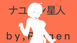 1girls abfry andromedako breasts breasts_out female female_only jacket japanese_text mob_face mv_character nayutalien necktie necktie_between_breasts nipples pose short_hair solo solo_female tie