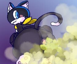 cat_humanoid fart fart_fetish furry kirbyoblue1 morgana_(persona) persona persona_5 squatting