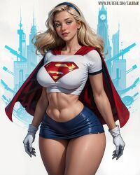 ai_generated alien alien_girl big_breasts blonde_hair dc dc_comics kara_danvers kara_zor-el kryptonian midriff skirt solo supergirl superman_(series) thick_thighs zaloran