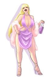 2d 2d_(artwork) aged_up banjabu big_ass big_breasts blonde_hair edited elegant elegant_dress fur_coat gravity_falls handbag hi_res highres jewelry just_fuck_already looking_at_viewer pacifica_northwest purple_dress purse shiny_skin thick_thighs wide_hips