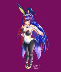 1girls alear_(female)_(fire_emblem) alear_(fire_emblem) alternate_costume armpits bare_arms blue_eyes blue_hair braid breasts bunny_ears bunny_girl bunnysuit cleavage covered_navel female female_only fire_emblem fire_emblem_engage hair_between_eyes heterochromia large_breasts leotard long_hair looking_at_viewer multicolored_hair nintendo pantyhose purple_background red_eyes red_hair smile solo tiara very_long_hair wrist_cuffs zamtranger