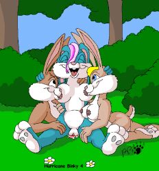 anthro binky_bunny_(rutwell) blonde_hair blood blue_body blue_eyes blue_fur bodily_fluids breasts brown_body brown_fur clitoris closed_eyes female female/female forest fur genital_fluids genitals group hair joy_bunny kthanid_(artist) lagomorph leporid male male/female mammal nipple_fetish nipple_play nipple_suck nipples nude page_4 page_number pink_nose plant purple_hair pussy rabbit randy_rabbit rutwell_forest scut_tail short_tail shrub sucking tail tree trio