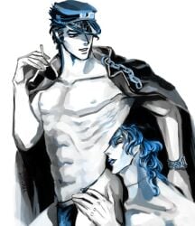 2boys bulge cigarette dio_brando gay holding_cigarette jojo's_bizarre_adventure jotaro_kujo male male/male male_only muscular_male stardust_crusaders yaoi