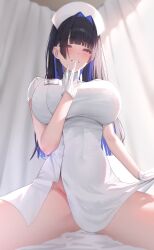 1girls blue_eyes blue_hair breasts female gloves hololive hololive_english hololive_english_-council- hololive_english_-promise- huge_breasts light-skinned_female light_skin long_hair nurse nurse_cap nurse_outfit ouro_kronii prab thick_thighs virtual_youtuber