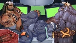 anal anthro ape arms_tied blizzard_entertainment boner bound bovid bovine erection european_mythology gay genital_tattoo genitals gorilla greek_mythology group haplorhine hi_res human male male/male male_only mammal mauga minotaur minotaur_reinhardt muscular muscular_male mythology nude nude_male overwatch overwatch_2 penis penis_tattoo primate pubes reinhardt robertsilva2019 tattoo taur trio vein veiny_penis winston_(overwatch)