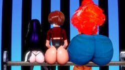 3d 3d_(artwork) 3girls ass_cleavage butt_crack crossover elastigirl female female_only helen_parr inner_workings kate_(inner_workings) multiple_girls prevence the_incredibles violet_parr