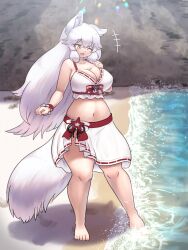 arctic_fox_(kemono_friends) beach bikini breasts fox_ears fox_girl fox_tail kemono_friends mo23 tagme white_hair