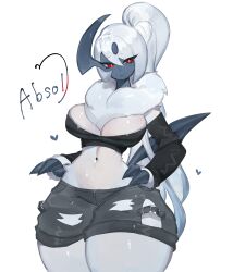 1girls 2023 2d 2d_(artwork) absol anthro ass belly belly_button big_ass breasts claws elbow_gloves fanart fur fur_scarf game_freak goth goth_girl grey_body grey_skin hair_between_eyes heart hips horn large_ass large_breasts long_hair monster monster_girl multicolored_body nintendo pokemon pokemon_(species) pokemon_oras pokemon_rse pokephilia ponytail red_eyes ripped_clothing scarf shorts tail thick_thighs thighs toge77789 togetoge tubetop tuft very_long_hair voluptuous voluptuous_female white_fur white_hair