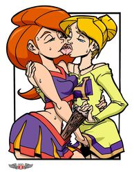 2girls blonde_hair blue_eyes buffy_summers buffy_the_vampire_slayer cheerleader crossover crucifix dildo disney female female_only fingering green_eyes human human_only inanimate kim_possible kimberly_ann_possible kissing multiple_females multiple_girls orange_hair phillipthe2 redhead rsj short_skirt small_breasts stake straight_hair sweat sweaty white_background yuri