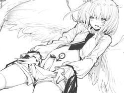 1boy angel beatmania beatmania_iidx blush gay halo male male_only mars_symbol monochrome mutsutake navel necktie penis presenting rche_(beatmania) shorts shorts_pull star tagme thighhighs tie tongue trap wings