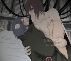 1boy 1girls blue_hair closed_eyes female flower konan male nagato naruto sex straight sweat tagme topless