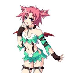 blue_eyes chains clothing collar fingerless_gloves official_art pink_hair short_hair short_twintails succubus succubus_manabe succubus_wings wrestle_angels wrestle_angels_survivor