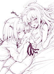 1boy 1girls beatmania beatmania_iidx blush breast_grab breast_sucking circlet cuvelia femboy femboy_on_female flat_chest halo hetero male/female monochrome mutsutake nipples panties panty_pull ponytail pussy_juice rche_(beatmania) star straight tear tied_hair tongue underwear underwear_only wink