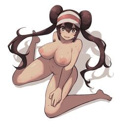 1girls blue_eyes blush breasts brown_hair collarbone double_bun eyebrows_visible_through_hair feet female female_only from_above full_body hat heart heart-shaped_pupils highres human human_only lamb-oic029 large_breasts light-skinned_female light_skin long_hair looking_at_viewer navel nintendo nipples nude open_mouth pink_hat pokemon pokemon_bw2 pubic_hair rosa_(pokemon) shiny_skin simple_background sitting smile solo spread_legs straight_hair sweat symbol-shaped_pupils teeth tied_hair twintails very_long_hair visor_cap wariza white_background wide_eyed wide_hips