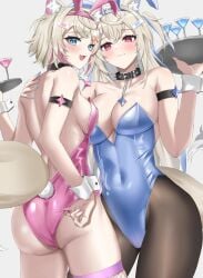 2023 2girls absurdres animal_collar animal_ear_fluff animal_ears ass bare_shoulders black_collar black_pantyhose blonde_hair blue_eyes blue_hair blue_hairband blue_leotard breasts bunny_ears bunny_tail cleavage collar covered_navel detached_collar dog_ears dog_girl fake_animal_ears female fuwamoco fuwawa_abyssgard hair_between_eyes hair_ornament hairband highleg highleg_leotard highres hololive hololive_english hololive_english_-advent- large_breasts leotard light-skinned_female light_skin long_hair mococo_abyssgard multicolored_hair multiple_girls open_mouth pantyhose pink_eyes pink_hair pink_hairband pink_leotard playboy_bunny rabbit_ears rabbit_tail siblings sisters spiked_collar spikes strapless strapless_leotard streaked_hair tail twins two_side_up virtual_youtuber white_background wrist_cuffs yobi_(ybpac18)