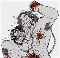 angry armpit_hair bite_mark blood blood_in_mouth blood_splatter bloody_handprint body_hair boyfriend_to_death broken_heart chained collar dom_to_sub forced_submission grabbing_hair grabbing_head heart height_difference jak_harasi leash lover's_trophy male_only mr._fishess muzzle_(object) nosebleed size_difference strade