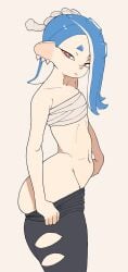 1girls ass blue_hair breasts female hair_over_one_eye light-skinned_female light_skin long_hair looking_at_viewer nintendo octoling petite petite_body shiver_(splatoon) slim small_breasts splatoon splatoon_(series) splatoon_3 undressing yuta_agc