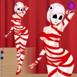 1girls armpits arms_up breasts female female_only gangle_(the_amazing_digital_circus) humanized igneuzz mask masked_female red_ribbon ribbons small_breasts solo solo_female tagme the_amazing_digital_circus thick_thighs