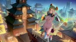 1girls breasts female female_only mobile_legends mobile_legends:_bang_bang naked nipples nude nude_female purple_eyes pussy quwwing smile solo wanwan yellow_hair