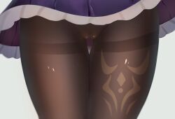 1girls cameltoe ek121 genshin_impact hi_res keqing_(genshin_impact) pantyhose solo thick_thighs thigh_boots thigh_focus thighband_pantyhose thighs