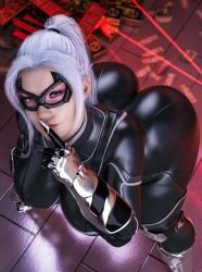 big_ass big_breasts black_cat_(marvel) bodysuit busty catsuit curvaceous curvy curvy_body curvy_female curvy_figure felicia_hardy huge_breasts latex latex_suit looking_at_viewer marvel marvel_comics masked_female nixmare_(artist) pawg seducing seductive seductive_eyes seductive_gaze seductive_look seductive_pose shushing spider-man_(series) superheroine tight_clothes tight_clothing white_hair