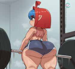 1girls ass big_ass bottom_heavy clothed flat_chest flat_n_thick gym gym_shorts huge_ass jane_(neo_hajime) long_ears neo_hajime shorts shortstack sweat sweat_clouds sweaty_ass sweaty_butt tagme two_tone_hair weightlifting wide_hips workout_clothes