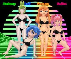 3d 4girls 80's_theme barefoot black_bra black_panties cute_face feet female female_only glitch_productions hair_over_one_eye happy happy_female human_meggy kapp-99 looking_at_viewer meggy_spletzer melony_(smg4) meta_runner mikumikudance mmd neon_grid night one_eye_closed open_mouth purple_eye purple_eyes retro_artstyle saiko_bichitaru_(smg4) short_hair smg4 sun tari_(smg4) thin_arms toes vaporwave white_skin wink winking winking_at_viewer youtube