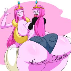 2016 2girls adventure_time ass ass_bigger_than_head ass_focus big_ass big_breasts big_butt breasts bubble_ass bubble_butt butt_focus cartoon_network cleavage denizen1414 eyes eyes_open female female_only glasses huge_ass huge_butt long_hair looking_at_viewer open_mouth paint_on_ass pink_body pink_hair princess_bubblegum thick_thighs thighs tits tongue tongue_out wide_hips