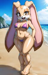 1girls ai_generated anthro anthro_only anthrofied barefoot beach beige_skin big_breasts bikini blue_sky breasts busty cream_the_rabbit curvaceous curvy curvy_body curvy_female curvy_figure deep_navel female female_anthro female_focus female_only furry furry_female furry_only hips javvy large_breasts mostly_nude mostly_nude_female navel oiled oiled_body oiled_skin outside purple_bikini sega shiny_skin skimpy skimpy_bikini solo solo_female solo_focus sonic_(series) stable_diffusion swimsuit thick_thighs thighs voluptuous voluptuous_female wide_hips