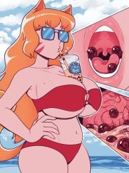 ambiguous_prey bikini boba_tea digestion drinking female female_pred fox_ears giantess glasses huge_breasts internal_view macro mass_vore mawshot micro red_hair size_difference spitty stomach tagme tagme_(character) uvula vore