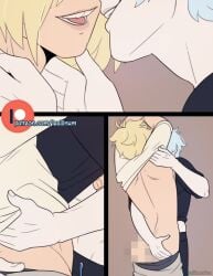 2boys ass ass ass_grab blonde_hair blue_hair boruto:_naruto_next_generations boruto:_two_blue_vortex caress caressing caressing_face close-up clothed clothed_sex clothing femboy feminine_male frottage fully_clothed gay gay_sex girly grinding grope groping groping_ass hand_on_ass hand_on_butt hi_res high_resolution highres light-skinned_male light_skin lips lipstick makeup male male/male male_only mitsuki_(naruto) naruto naruto_(series) open_mouth pale-skinned_male pale_skin pink_lips pink_lipstick romantic romantic_ambiance shirt_lift shirt_up shounen_jump smile smiling standing teallinum twink undressing uzumaki_boruto white_skin yaoi yellow_hair