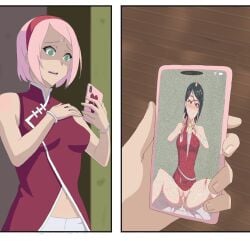 2girls after_sex after_vaginal black_hair blackmail boruto:_naruto_next_generations breasts condom cum cum_in_pussy cum_inside cumdrip dress eyewear female female_only frogart1 glasses holding_cellphone holding_object looking_at_cellphone looking_at_object mature mature_female megane milf minidress mother_and_daughter multiple_girls naruto naruto_(series) neckerchief no_panties peace_sign petite pink_hair pose posing posing_for_picture posing_for_the_viewer revealing_clothes sakura_haruno sarada_uchiha shocked sitting skimpy skimpy_clothes solo_focus spread_legs surprised teenage_girl teenager used_condom v_sign victory_pose