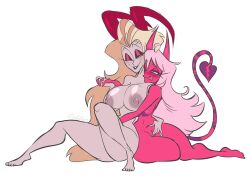 2demons 2girls big_breasts blonde_hair breasts demon demon_girl demon_girls demon_horns demon_humanoid demon_tail demon_wings demoness duo fan_character female female/female genitals hair hazbin_hotel horns humanoid lilith_morningstar_(hazbin_hotel) milf mother multiple_girls mutual_masturbation nipples nude open_mouth open_smile pink_body pink_hair pixelzsinful pussy simple_background smile succubus teeth thick_thighs yuri