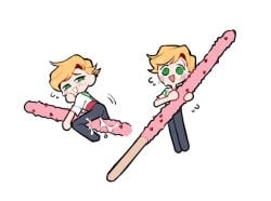 1boy clothes_on cookie_run cum femboy frotage humping miniboy pocky sparkling_cookie