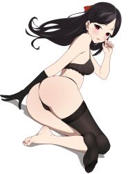 1girls accurate_art_style anus asymmetrical_clothes asymmetrical_gloves asymmetrical_legwear black_hair blush bra cameltoe coro_fae female female_only footwear gloves hair_ribbon handwear kaguya-sama_wa_kokurasetai_~tensai-tachi_no_renai_zunousen~ legwear looking_at_viewer official_style on_floor on_ground one_glove one_thighhigh open_mouth panties plump_ass red_eyes round_ass shinomiya_kaguya sweat sweatdrop sweating thick_thighs thighhighs thighs underwear uneven_gloves uneven_legwear