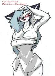 anthro blush canid canid_demon canine demon female furry hellhound helluva_boss loona_(helluva_boss) pace-maker showered slim solo thick_thighs towel wide_hips