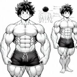 1male 1man abs ai_generated bara bara_tiddies bara_tits barefoot big_muscles bulge_through_clothing concept_art feet hyper_muscles izuku_midoriya large_pecs large_pectorals male_focus male_nipples male_only man man_boobs man_breasts man_tits manly masculine masculine_male muscle my_hero_academia pecs pectorals shorts solo_male