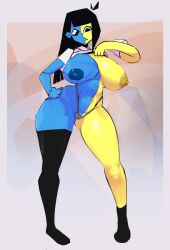 1girls areolae artform42nd big_ass big_breasts big_thighs blue_skin ena female female_only joel_g multicolored_body newgrounds nipples nude polygonal shirt_lift showing_breasts sideass solo solo_female static thong tits underwear yellow_body