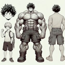 1boy 1male 1man abs ai_generated bara bara_tiddies bara_tits biceps big_muscles concept_art deltoids hyper_muscles izuku_midoriya large_pecs large_pectorals male_focus male_nipples male_only man man_boobs man_breasts man_tits manly masculine masculine_male muscle my_hero_academia pecs pectorals shorts size_comparison solo_male trapezius