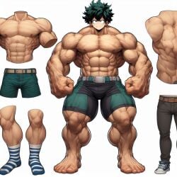 1boy 1male 1man abs ai_generated bara bara_tiddies bara_tits barefoot big_feet big_muscles concept_art feet hyper_muscles izuku_midoriya large_pecs large_pectorals male_focus male_nipples male_only man man_boobs man_breasts man_tits manly masculine masculine_male muscle my_hero_academia pecs pectorals shorts solo_male