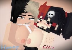 3d big_ass big_breasts big_butt black_and_blonde_hair black_hair blonde_hair female honey_(tah) mine-imator minecraft nipples nude_female red_eyes red_hair theactualhoney white_skin