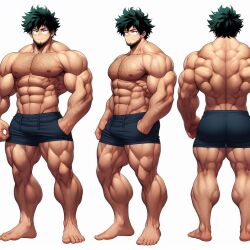 1boy 1male 1man abs ai_generated bara bara_tiddies bara_tits barefoot biceps big_feet big_muscles body_hair concept_art deltoids facial_hair feet hyper_muscles izuku_midoriya large_pecs large_pectorals male_focus male_nipples male_only man man_boobs man_breasts man_tits manly masculine masculine_male muscle my_hero_academia pecs pectorals shorts trapezius