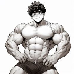 1boy 1male 1man abs ai_generated bara bara_tiddies bara_tits biceps big_muscles concept_art deltoids hyper_muscles izuku_midoriya large_pecs large_pectorals male_focus male_only man man_boobs man_breasts man_tits manly masculine masculine_male muscle my_hero_academia pecs pectorals shorts solo_male trapezius