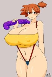 1girls adapted_costume alternate_breast_size asymmetrical_hair bare_legs black_eyes blush breasts clothing female female_only game_freak grabbing green_eyes gym_leader high_resolution hips huge_breasts human kasumi_(pokemon) large_breasts legs looking_at_viewer navel nintendo nipples orange_hair pokemon pokemon_(anime) pokemon_(classic_anime) pokemon_(game) pokemon_rgby ponytail shirt short_hair side_ponytail solo standing suna_ponz tank_top thick_thighs thighs thong tied_hair underboob underwear wide_hips yellow_shirt yellow_tank_top