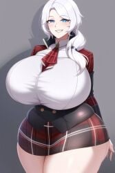 1girls ai_generated big_ass big_breasts big_butt blue_eyes bubble_ass bubble_butt clothing curvaceous curvy_female curvy_figure eyes female female_focus female_only grey_background huge_breasts large_breasts light-skinned_female light_skin looking_at_viewer minidress rwby school_uniform schoolgirl short_hair short_skirt standing thick thick_thighs transformationwitch voluptuous voluptuous_female white_hair wide_hips willow_schnee