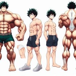 ai_generated barefoot big_muscles burly concept_art feet fit fit_male hyper_muscles izuku_midoriya male male_only muscles muscular muscular_male my_hero_academia shorts solo solo_focus solo_male strong