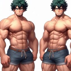 1boy 1male 1man abs ai_generated bara bara_tiddies bara_tits biceps big_muscles concept_art deltoids facial_hair fit fit_male hyper_muscles izuku_midoriya jorts large_pecs large_pectorals male male_focus male_nipples male_only man man_boobs man_breasts man_tits manly masculine masculine_male muscle muscles muscular muscular_male my_hero_academia pecs pectorals solo solo_focus solo_male strong trapezius